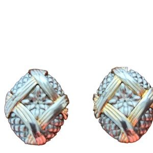 Vintage Oscar De La Renta steel and gold tone clip back earrings